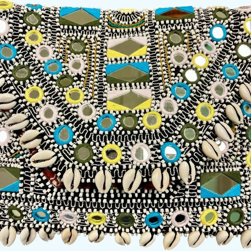 VIPUL SHAH Clutch Shoulder Bag Thikri Shells Leather Mermaid Fisherman Bollywood